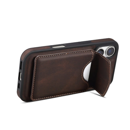 For iPhone 16 Denior D20 Skin Feel MagSafe Holder Detachable Card Slot Phone Case(Brown) by Denior