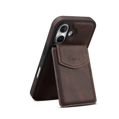 For iPhone 16 Denior D20 Skin Feel MagSafe Holder Detachable Card Slot Phone Case(Brown) by Denior