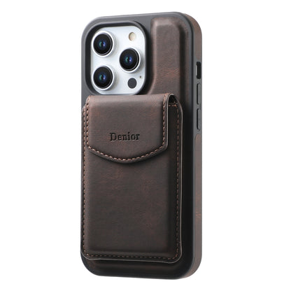 For iPhone 15 Pro Max Denior D20 Skin Feel MagSafe Holder Detachable Card Slot Phone Case(Brown) by Denior