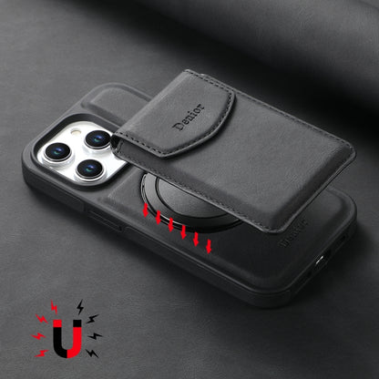 For iPhone 15 Pro Max Denior D20 Skin Feel MagSafe Holder Detachable Card Slot Phone Case(Black) by Denior