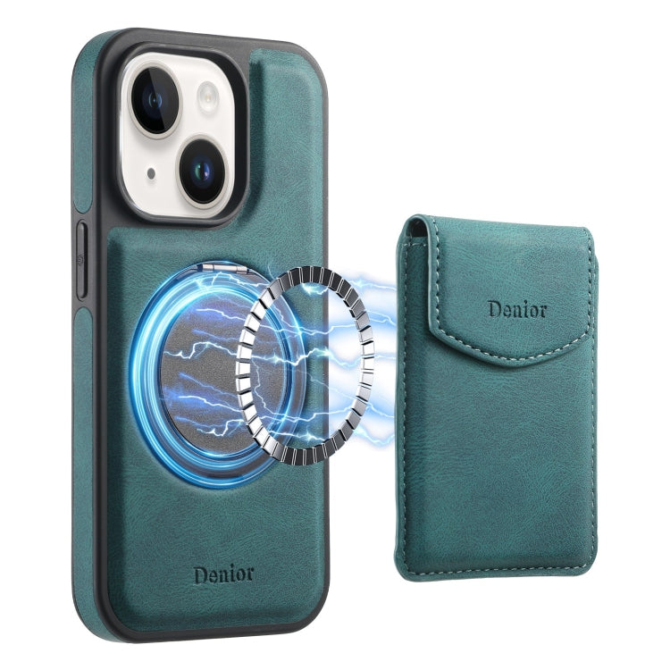 For iPhone 15 Denior D20 Skin Feel MagSafe Holder Detachable Card Slot Phone Case(Blue) by Denior