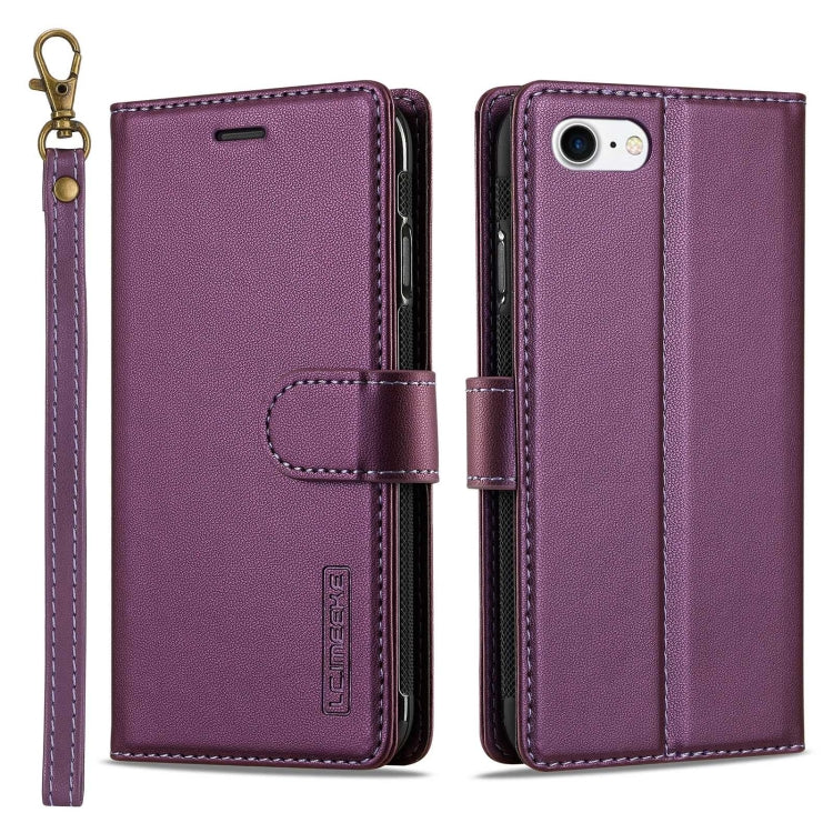 For iPhone 7 / 8 / SE 2020 2022 LC.IMEEKE L2 Series Detachable Magsafe PU Phone Case with Lanyard(Purple) by LC.IMEEKE