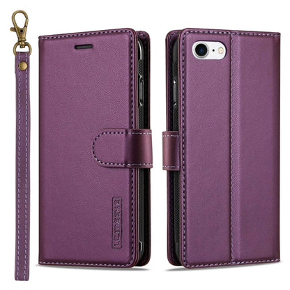 For iPhone 7 / 8 / SE 2020 2022 LC.IMEEKE L2 Series Detachable Magsafe PU Phone Case with Lanyard(Purple) by LC.IMEEKE