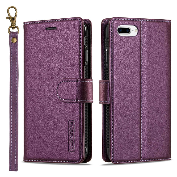 For iPhone 7 Plus / 8 Plus LC.IMEEKE L2 Series Detachable Magsafe PU Phone Case with Lanyard(Purple) by LC.IMEEKE