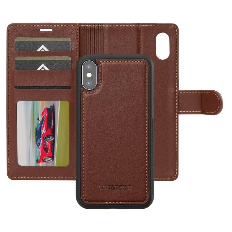 For iPhone X / XS LC.IMEEKE L2 Series Detachable Magsafe PU Phone Case with Lanyard(Brown) by LC.IMEEKE