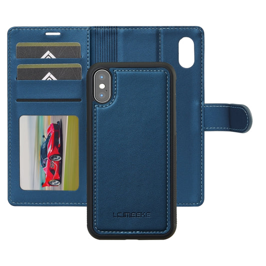For iPhone X / XS LC.IMEEKE L2 Series Detachable Magsafe PU Phone Case with Lanyard(Blue) by LC.IMEEKE