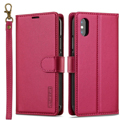 For iPhone X / XS LC.IMEEKE L2 Series Detachable Magsafe PU Phone Case with Lanyard(Red) by LC.IMEEKE