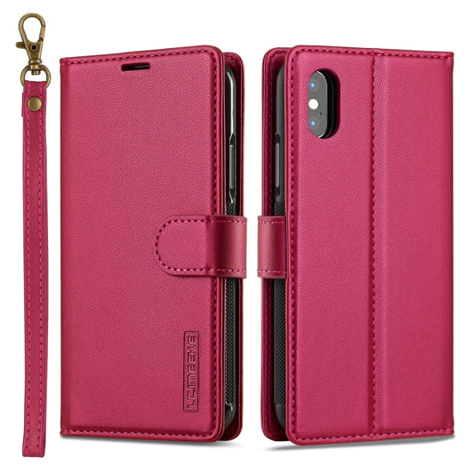 For iPhone X / XS LC.IMEEKE L2 Series Detachable Magsafe PU Phone Case with Lanyard(Red) by LC.IMEEKE