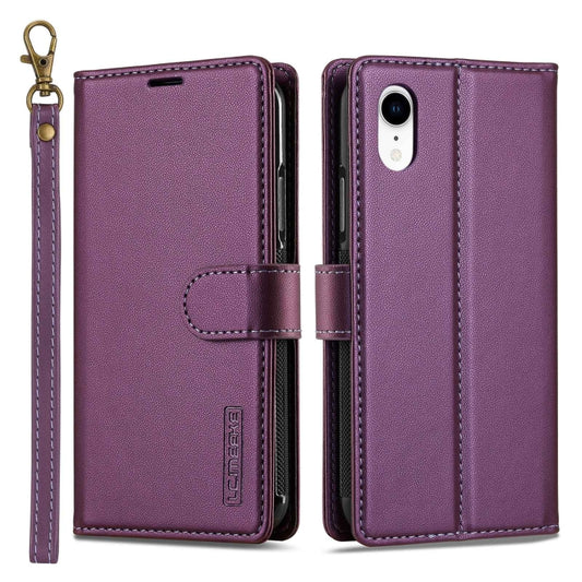 For iPhone XR LC.IMEEKE L2 Series Detachable Magsafe PU Phone Case with Lanyard(Purple) by LC.IMEEKE