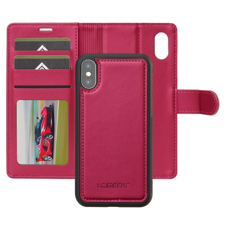 For iPhone XR LC.IMEEKE L2 Series Detachable Magsafe PU Phone Case with Lanyard(Red) by LC.IMEEKE