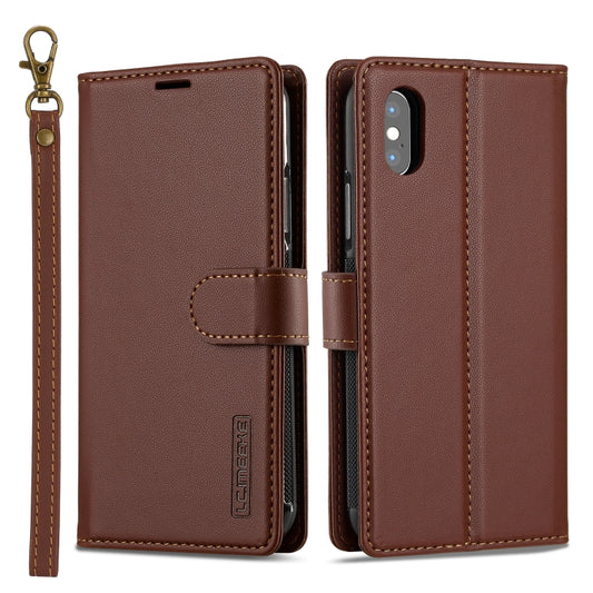For iPhone XS Max LC.IMEEKE L2 Series Detachable Magsafe PU Phone Case with Lanyard(Brown) by LC.IMEEKE