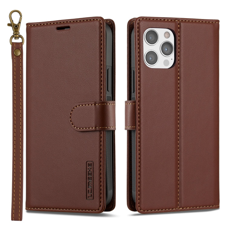 For iPhone 12 / 12 Pro LC.IMEEKE L2 Series Detachable Magsafe PU Phone Case with Lanyard(Brown) by LC.IMEEKE