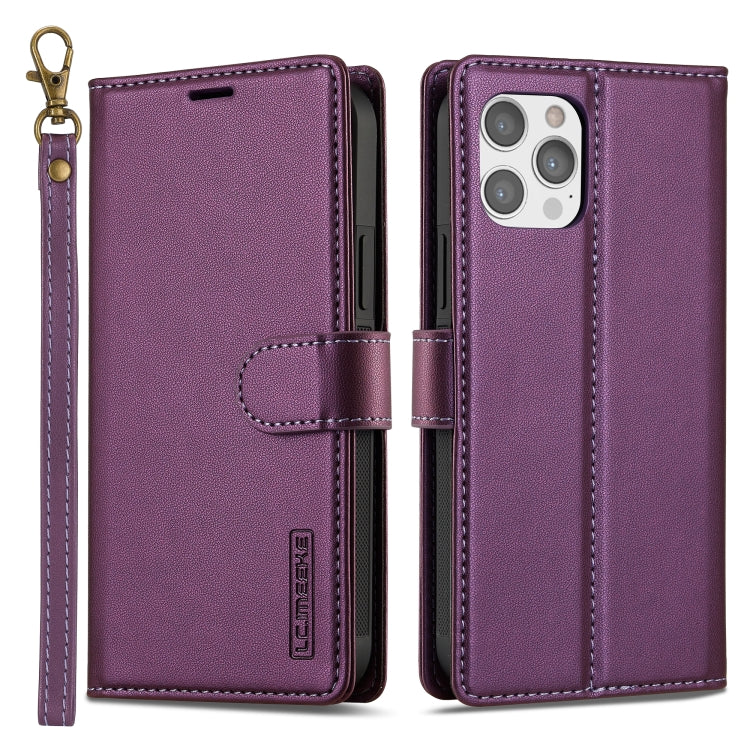 For iPhone 12 / 12 Pro LC.IMEEKE L2 Series Detachable Magsafe PU Phone Case with Lanyard(Purple) by LC.IMEEKE