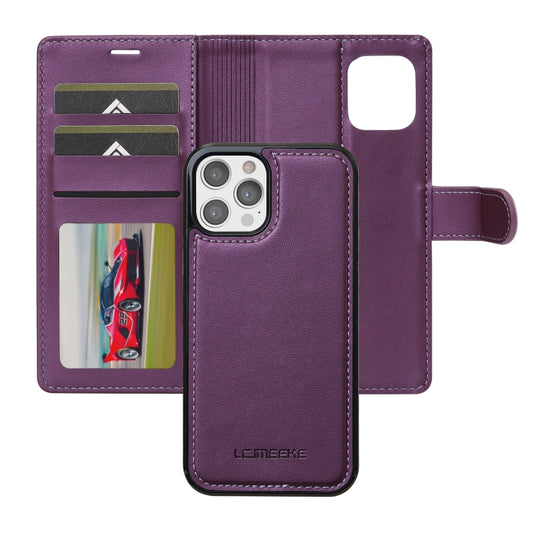 For iPhone 12 / 12 Pro LC.IMEEKE L2 Series Detachable Magsafe PU Phone Case with Lanyard(Purple) by LC.IMEEKE