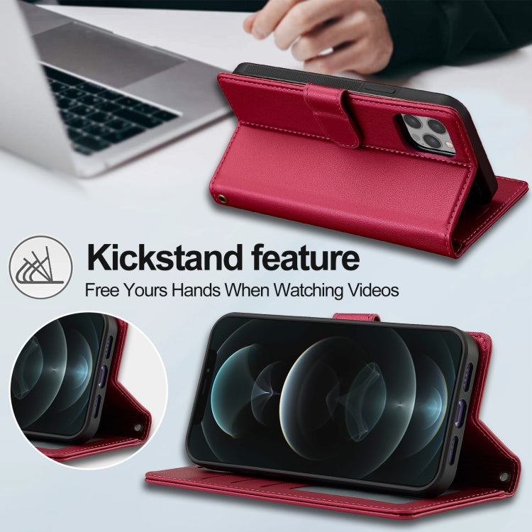 For iPhone 12 / 12 Pro LC.IMEEKE L2 Series Detachable Magsafe PU Phone Case with Lanyard(Red) by LC.IMEEKE