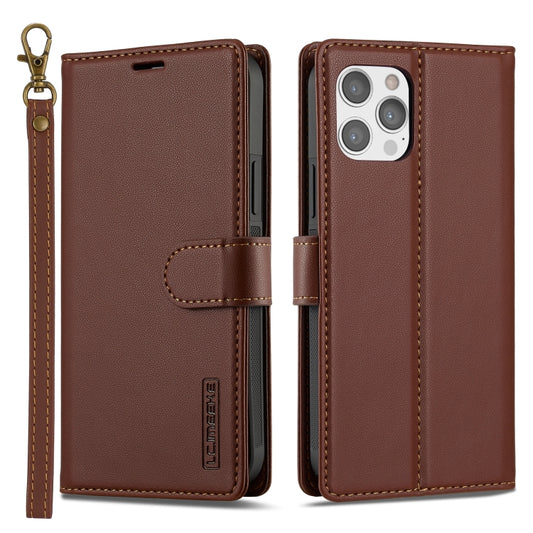 For iPhone 12 Pro Max LC.IMEEKE L2 Series Detachable Magsafe PU Phone Case with Lanyard(Brown) by LC.IMEEKE