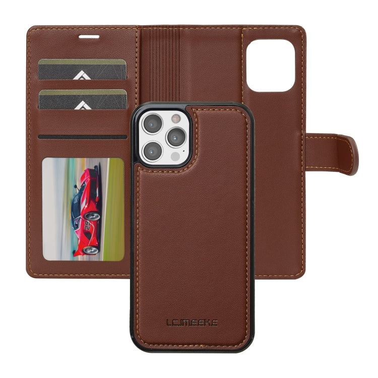 For iPhone 12 Pro Max LC.IMEEKE L2 Series Detachable Magsafe PU Phone Case with Lanyard(Brown) by LC.IMEEKE