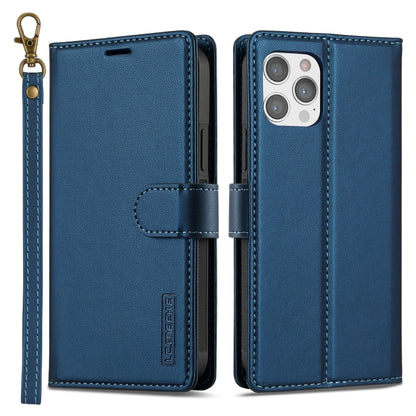 For iPhone 12 Pro Max LC.IMEEKE L2 Series Detachable Magsafe PU Phone Case with Lanyard(Blue) by LC.IMEEKE