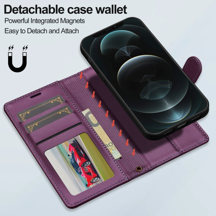For iPhone 12 Pro Max LC.IMEEKE L2 Series Detachable Magsafe PU Phone Case with Lanyard(Purple) by LC.IMEEKE