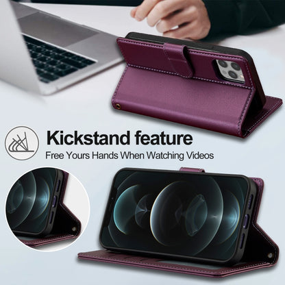 For iPhone 12 Pro Max LC.IMEEKE L2 Series Detachable Magsafe PU Phone Case with Lanyard(Purple) by LC.IMEEKE