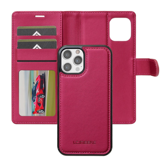 For iPhone 12 Pro Max LC.IMEEKE L2 Series Detachable Magsafe PU Phone Case with Lanyard(Red) by LC.IMEEKE