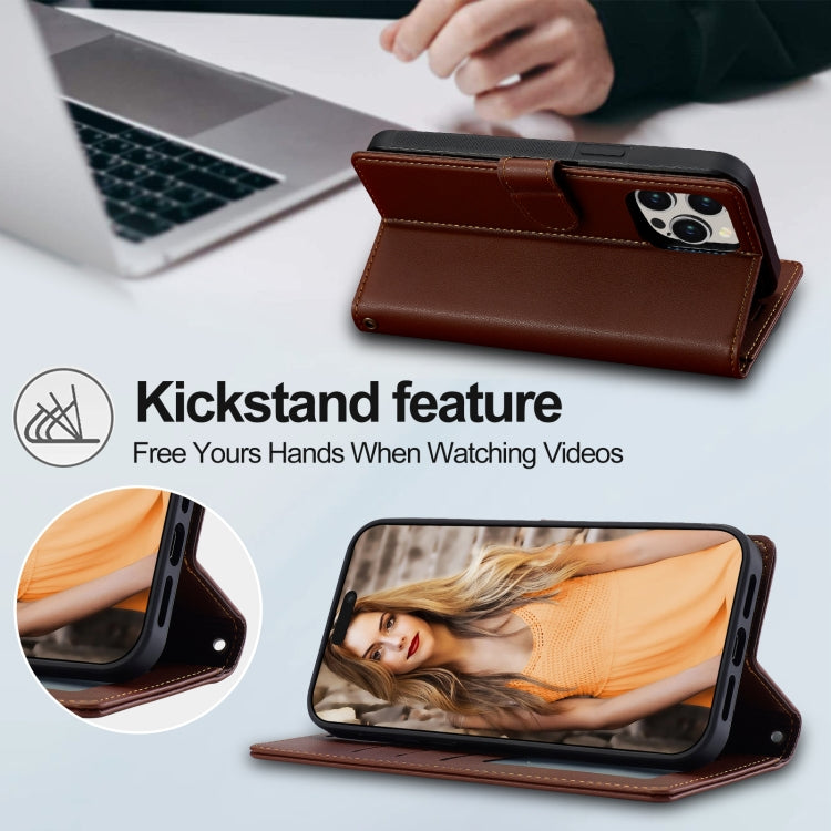 For iPhone 13 Pro Max LC.IMEEKE L2 Series Detachable Magsafe PU Phone Case with Lanyard(Brown) by LC.IMEEKE