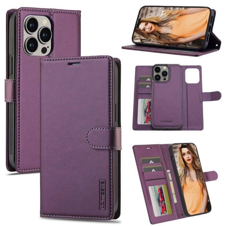 For iPhone 13 Pro Max LC.IMEEKE L2 Series Detachable Magsafe PU Phone Case with Lanyard(Purple) by LC.IMEEKE