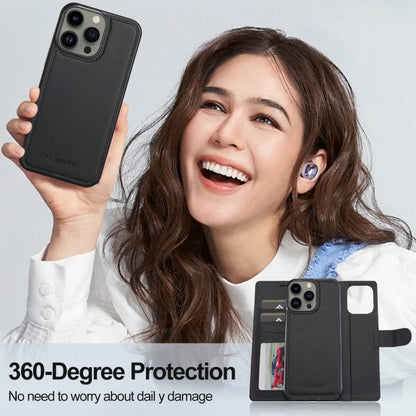 For iPhone 13 Pro LC.IMEEKE L2 Series Detachable Magsafe PU Phone Case with Lanyard(Black) by LC.IMEEKE