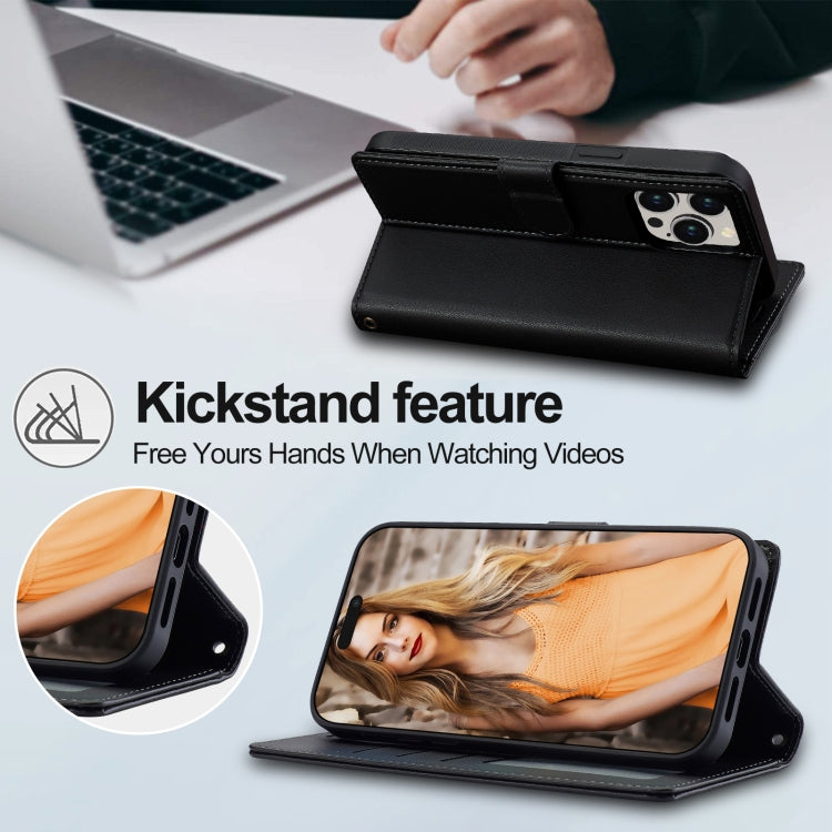 For iPhone 13 Pro LC.IMEEKE L2 Series Detachable Magsafe PU Phone Case with Lanyard(Black) by LC.IMEEKE