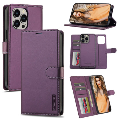 For iPhone 13 Pro LC.IMEEKE L2 Series Detachable Magsafe PU Phone Case with Lanyard(Purple) by LC.IMEEKE