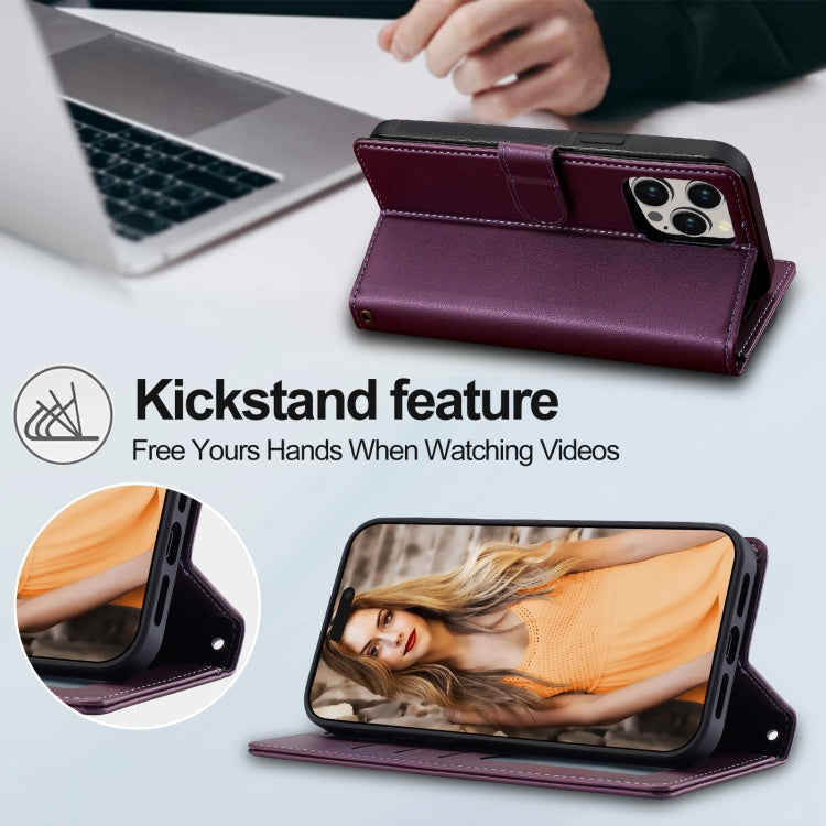 For iPhone 13 Pro LC.IMEEKE L2 Series Detachable Magsafe PU Phone Case with Lanyard(Purple) by LC.IMEEKE