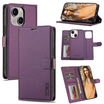 For iPhone 13 LC.IMEEKE L2 Series Detachable Magsafe PU Phone Case with Lanyard(Purple) by LC.IMEEKE