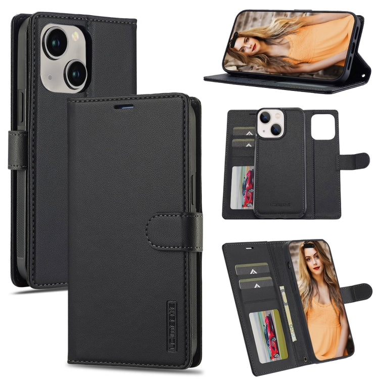 For iPhone 14 LC.IMEEKE L2 Series Detachable Magsafe PU Phone Case with Lanyard(Black) by LC.IMEEKE