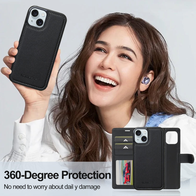 For iPhone 14 LC.IMEEKE L2 Series Detachable Magsafe PU Phone Case with Lanyard(Black) by LC.IMEEKE
