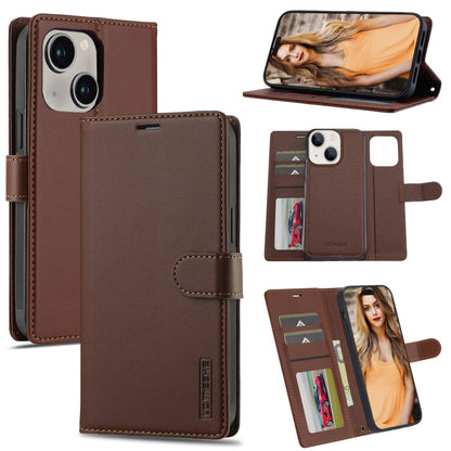 For iPhone 14 LC.IMEEKE L2 Series Detachable Magsafe PU Phone Case with Lanyard(Brown) by LC.IMEEKE