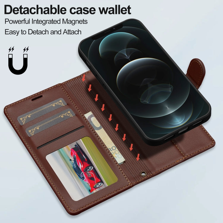 For iPhone 14 LC.IMEEKE L2 Series Detachable Magsafe PU Phone Case with Lanyard(Brown) by LC.IMEEKE