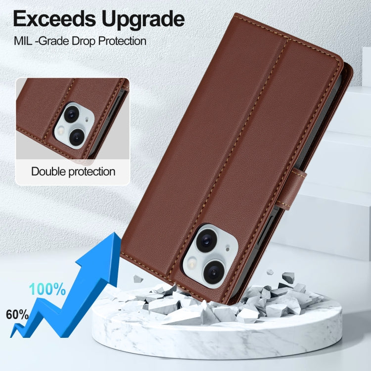 For iPhone 14 LC.IMEEKE L2 Series Detachable Magsafe PU Phone Case with Lanyard(Brown) by LC.IMEEKE