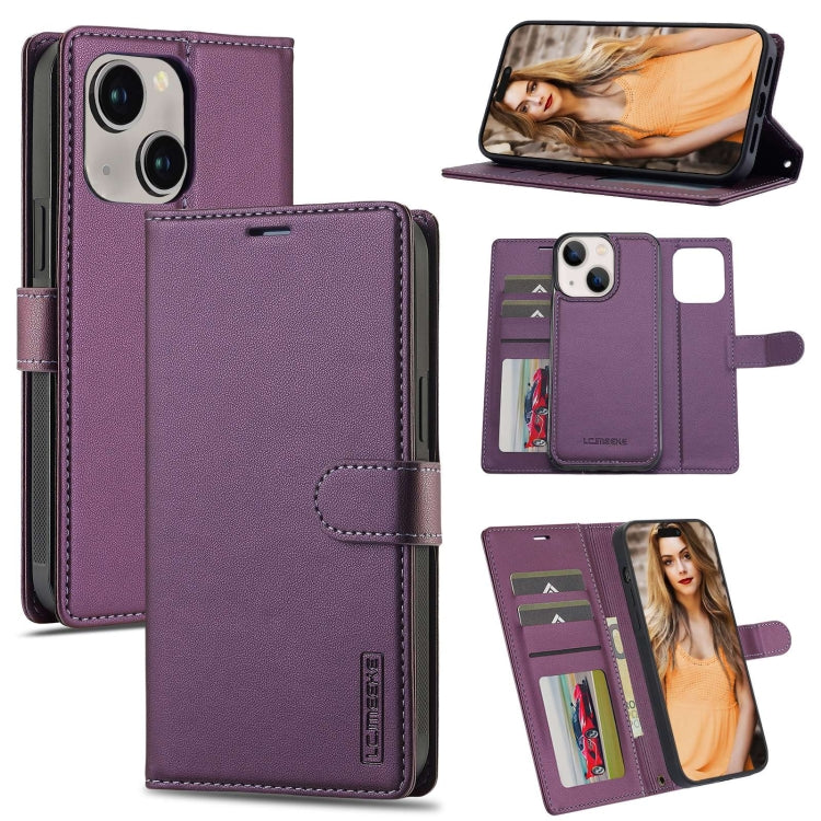 For iPhone 14 LC.IMEEKE L2 Series Detachable Magsafe PU Phone Case with Lanyard(Purple) by LC.IMEEKE