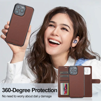 For iPhone 16 Pro Max LC.IMEEKE L2 Series Detachable Magsafe PU Phone Case with Lanyard(Brown) by LC.IMEEKE