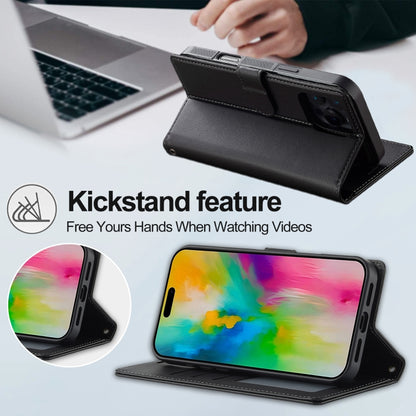 For iPhone 16 Pro LC.IMEEKE L2 Series Detachable Magsafe PU Phone Case with Lanyard(Black) by LC.IMEEKE