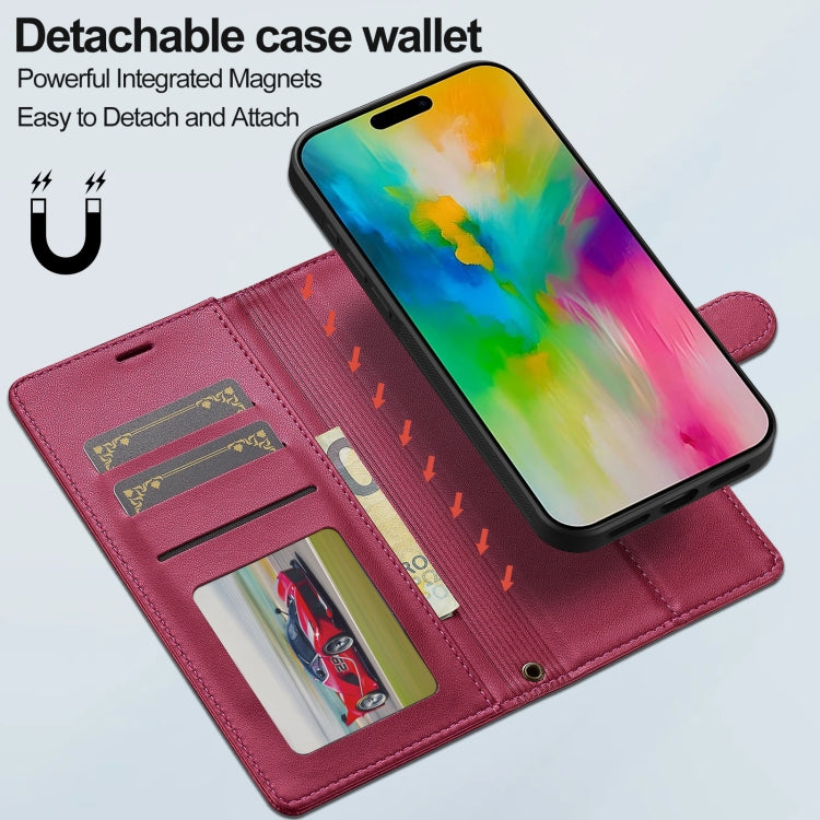 For iPhone 16 Pro LC.IMEEKE L2 Series Detachable Magsafe PU Phone Case with Lanyard(Red) by LC.IMEEKE