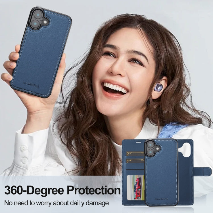 For iPhone 16 Plus LC.IMEEKE L2 Series Detachable Magsafe PU Phone Case with Lanyard(Blue) by LC.IMEEKE