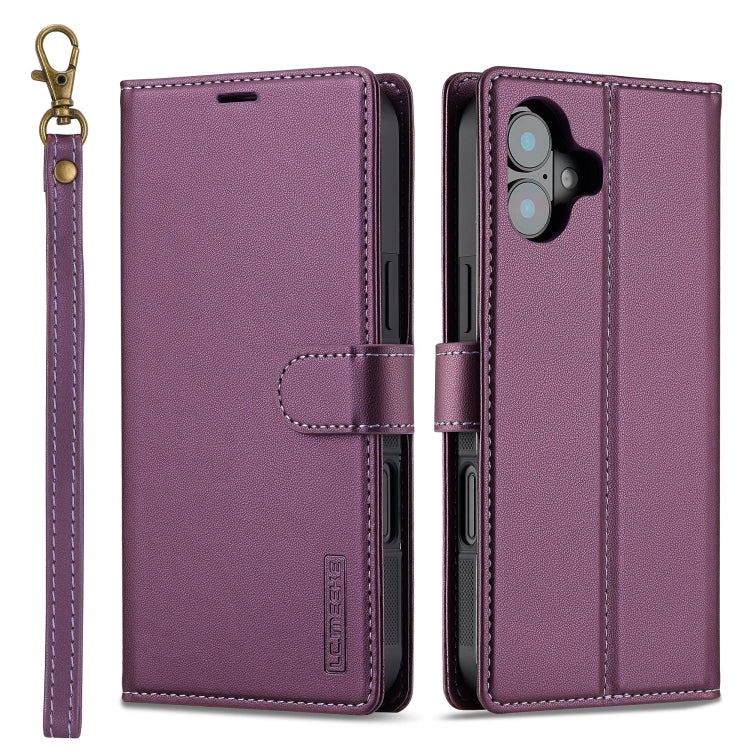 For iPhone 16 Plus LC.IMEEKE L2 Series Detachable Magsafe PU Phone Case with Lanyard(Purple) by LC.IMEEKE