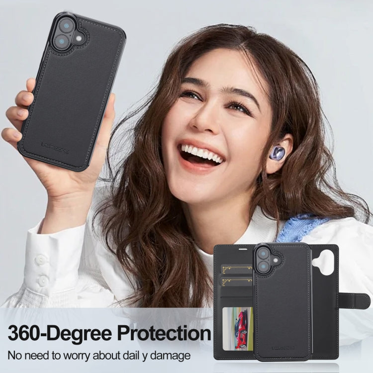 For iPhone 16 LC.IMEEKE L2 Series Detachable Magsafe PU Phone Case with Lanyard(Black) by LC.IMEEKE