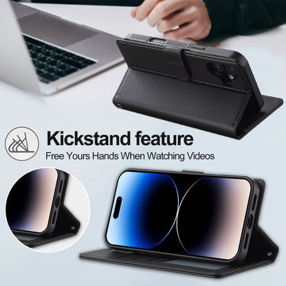 For iPhone 16 LC.IMEEKE L2 Series Detachable Magsafe PU Phone Case with Lanyard(Black) by LC.IMEEKE