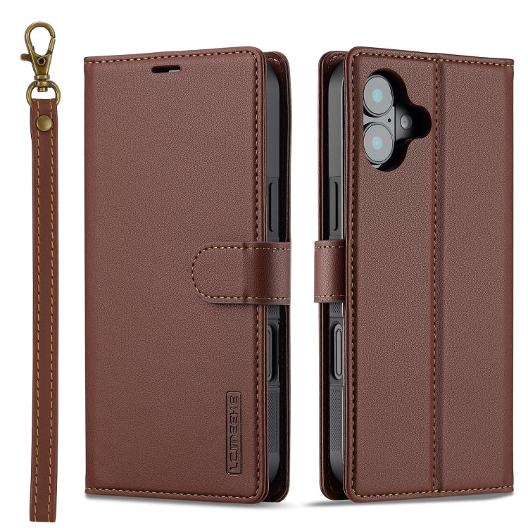 For iPhone 16 LC.IMEEKE L2 Series Detachable Magsafe PU Phone Case with Lanyard(Brown) by LC.IMEEKE
