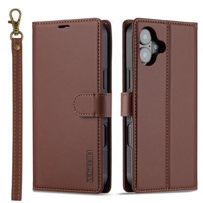 For iPhone 16 LC.IMEEKE L2 Series Detachable Magsafe PU Phone Case with Lanyard(Brown) by LC.IMEEKE