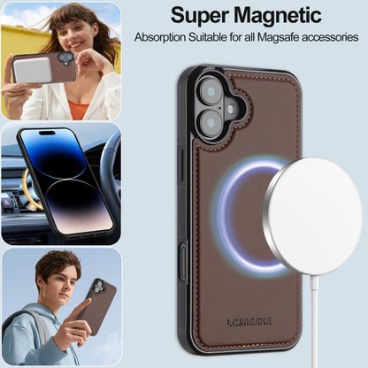 For iPhone 16 LC.IMEEKE L2 Series Detachable Magsafe PU Phone Case with Lanyard(Brown) by LC.IMEEKE