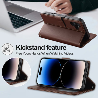 For iPhone 16 LC.IMEEKE L2 Series Detachable Magsafe PU Phone Case with Lanyard(Brown) by LC.IMEEKE