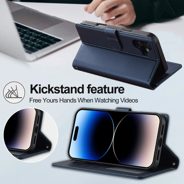 For iPhone 16 LC.IMEEKE L2 Series Detachable Magsafe PU Phone Case with Lanyard(Blue) by LC.IMEEKE